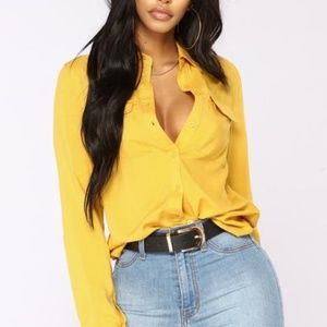 Fashion Nova Yellow/Mustard Button Up Top
